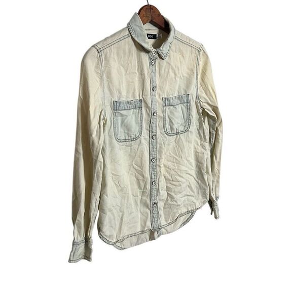 BDG Long Sleeve Faded Cotton Bleached Wash Chambray Button-up Shirt Blue Small - Picture 2 of 9